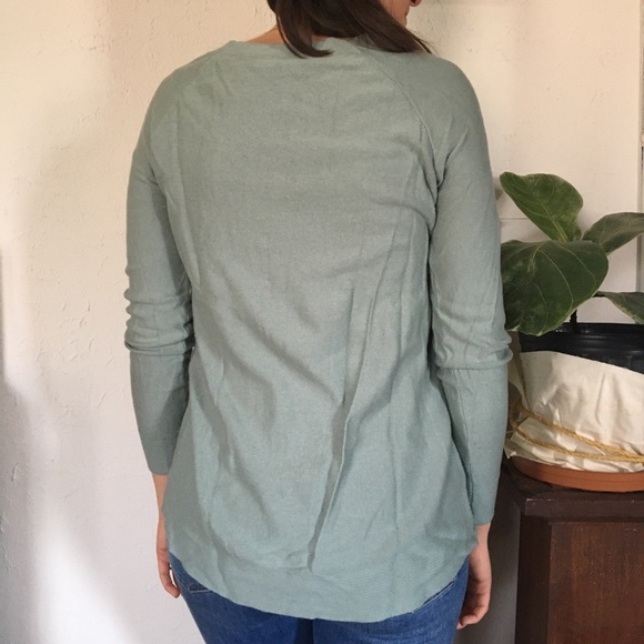 Loft light teal sweater, high boat neck, hi-lo hem - Picture 2 of 4